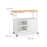 Relaxdays Carrito Auxiliar de Cocina, Botellero, Portacopas, con Puerta, Toallero, 83x92x40 cm, Bambú, Blanco/Natural, Nailon, Tablero de Fibras