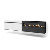 Skraut Home | Mueble TV | Televisión | Muebles de salón, almacenaje | 200x45x35cm | para TV hasta 80" | Chimenea eléctrica | Colgado, Suspendido | Estilo Moderno | Blanco y Negro