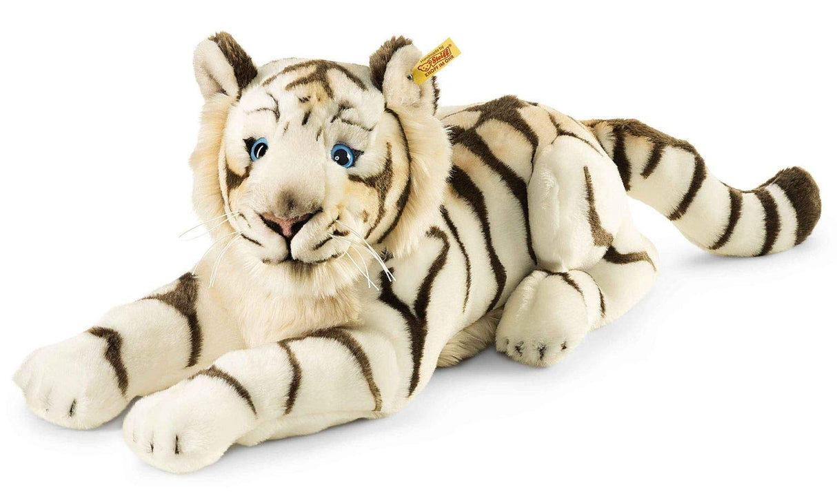 Steiff 066153 Bharat – Tigre de Peluche (Tumbado, 43 cm), Color Blanco