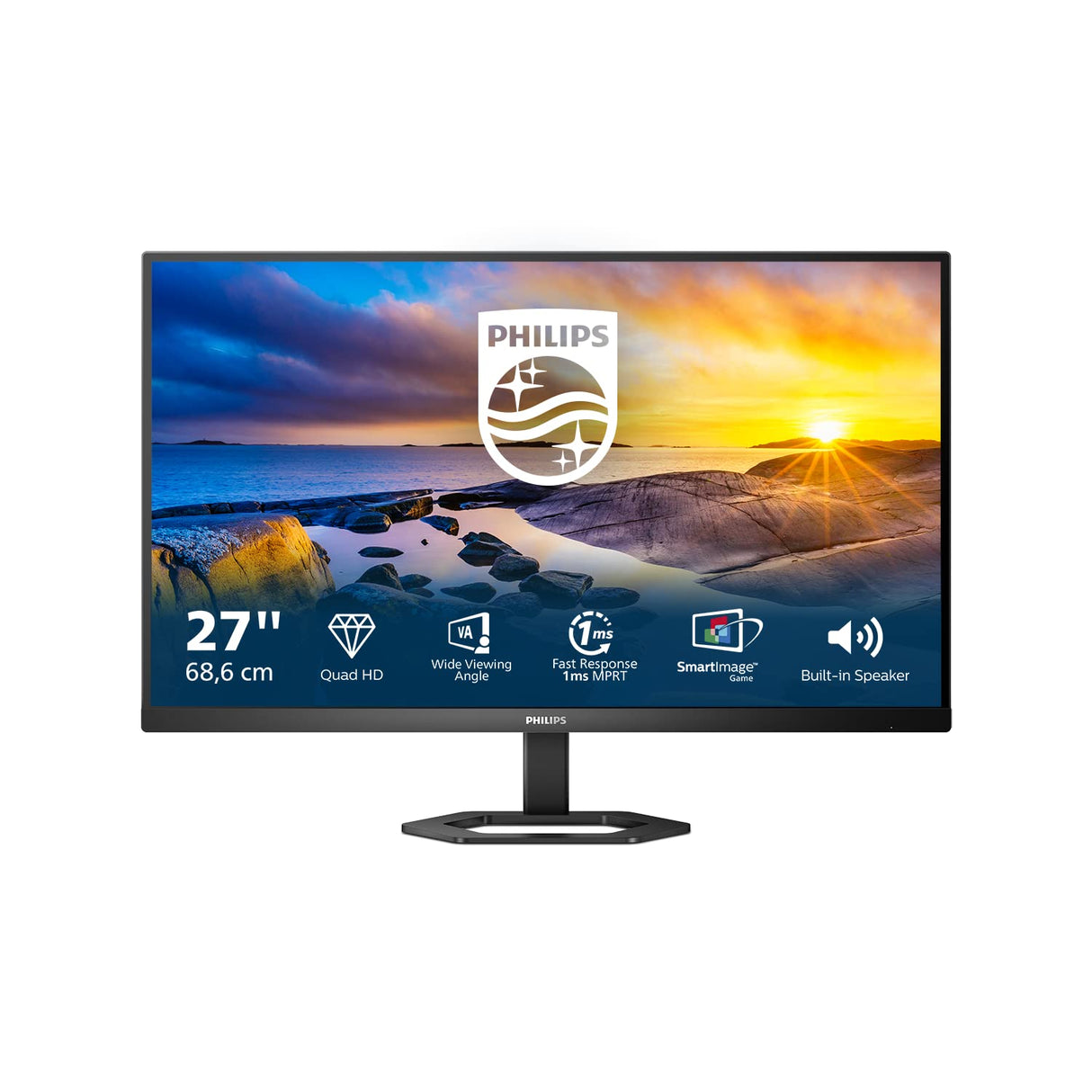 Philips 27E1N5500LA Monitor 27 Pulgadas QHD, 75Hz, VA, 1 ms MPRT, Adaptive Sync., FreeSync, Altura Ajustable, Altavoces (2560x1440, 2X HDMI 1.4, 1x DP 1.2), Negro
