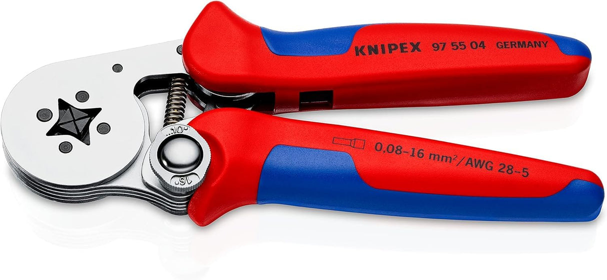 Knipex Alicate autoajustable para crimpar punteras huecas de acceso lateral cromado, con fundas multicomponentes 180 mm 97 55 04
