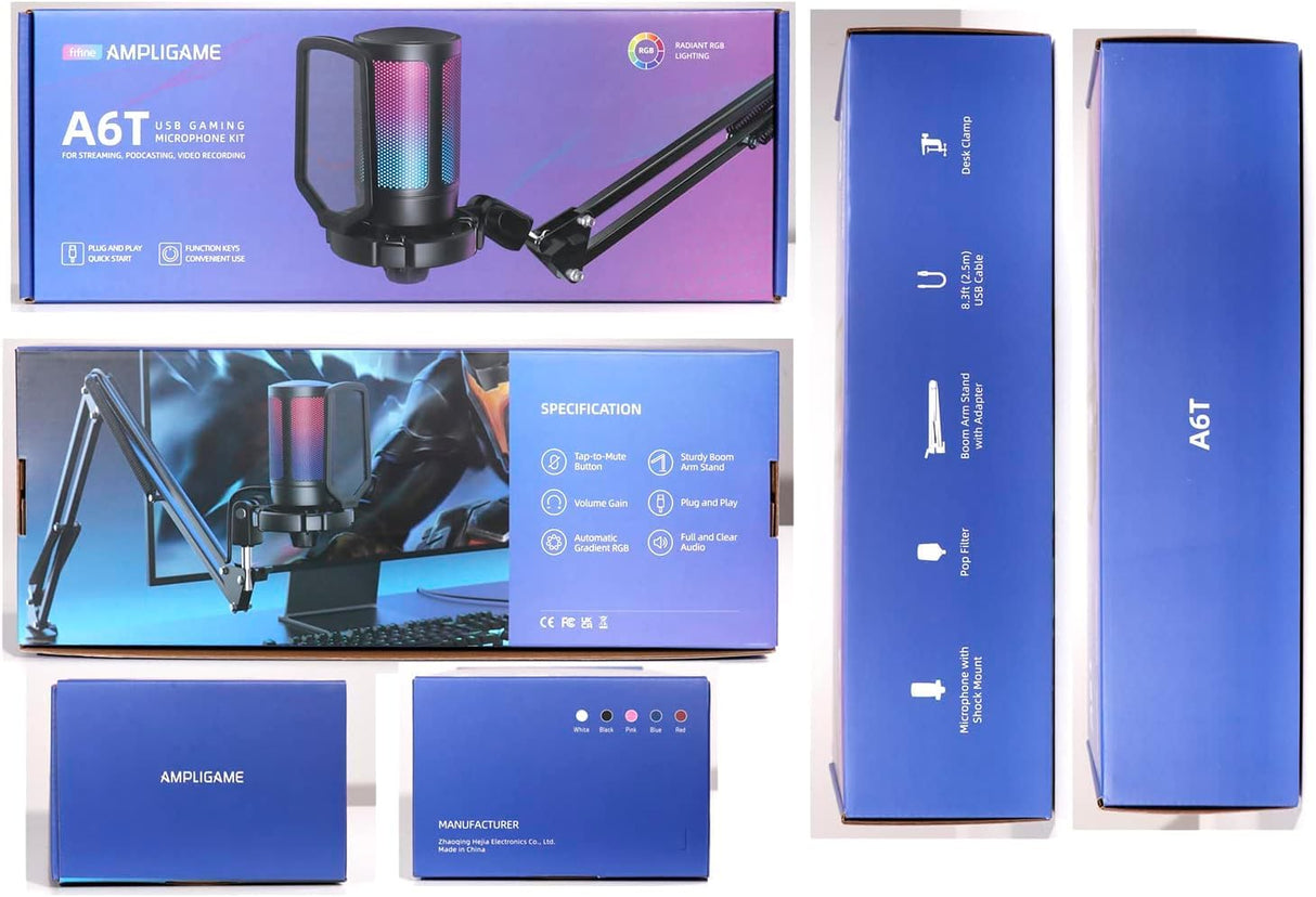 FIFINE Gaming Microfono para PC USB, RGB Kit de Micrófono de Condensador para Ordenador PS4 PS5, con Botón de Silencio, Filtro Anti-Pop, Soporte de Choque, Soporte Microfono