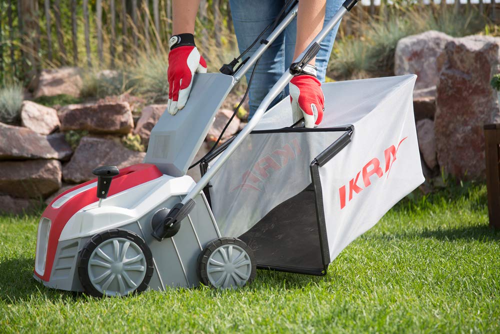IKRA 80201020 escarificador y aireador eléctrico IEVL 1840, Saco coletor 55l, Largo de Trabajo 40cm, 1800 W, 230 V, color gris, rojo y negro