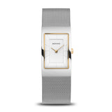 BERING 10222-010-S Reloj de cuarzo para mujer con caja de acero inoxidable plateado de 22 mm y esfera blanca, correa milanesa, cristal de zafiro y resistencia al agua de 5 ATM