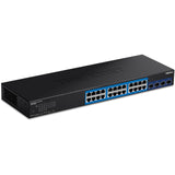 TRENDnet, TEG-30284, Conmutador Web Inteligente de 28 Puertos, 24 Puertos Gigabit, 4 Ranuras SFP+ de 10 G, Enlaces ascendentes de Red de Alta Velocidad, Montaje en Rack 1U, Negro