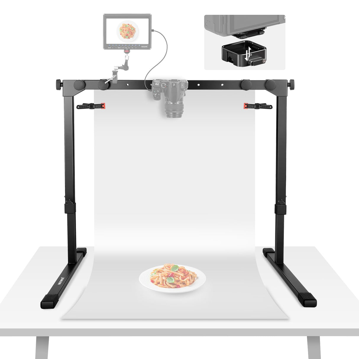 NEEWER ST200 - Soporte para cámara de Fotos de Arriba a Abajo con Placa de liberación rápida Arca Tipo QR de 1 Segundo, Robusto Soporte de Mesa para Varios Dispositivos para cocinar, Ancho de