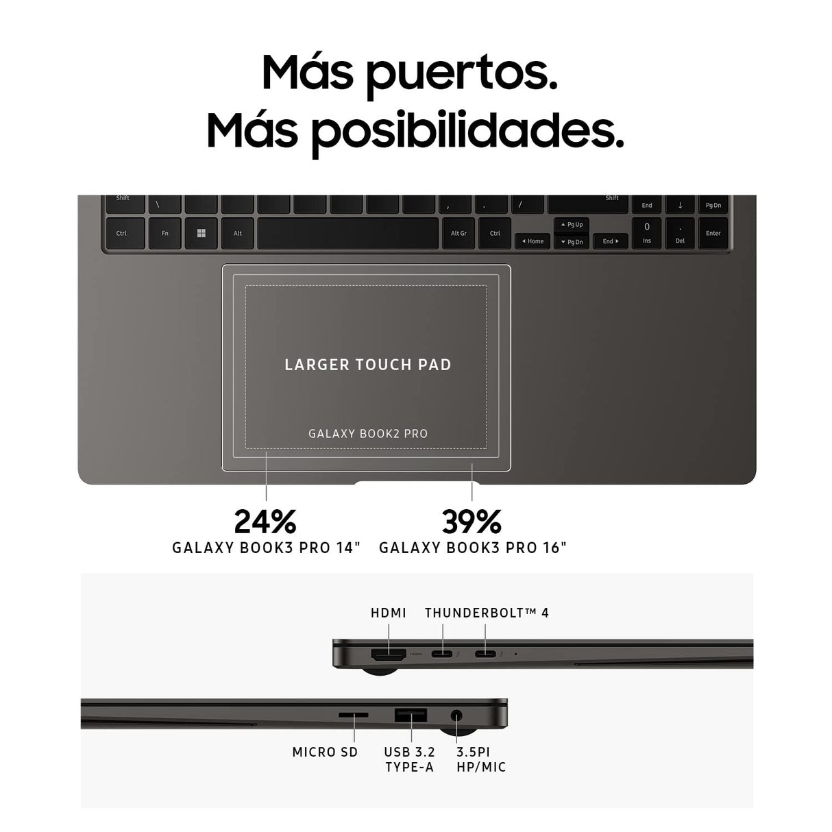 SAMSUNG Galaxy Book3 Pro - Portátil 14" WQXGA+ (Intel Core i7-1360P, 16GB RAM, 512GB SSD, Intel Iris Xe, Windows 11) Grafito - Teclado QWERTY español