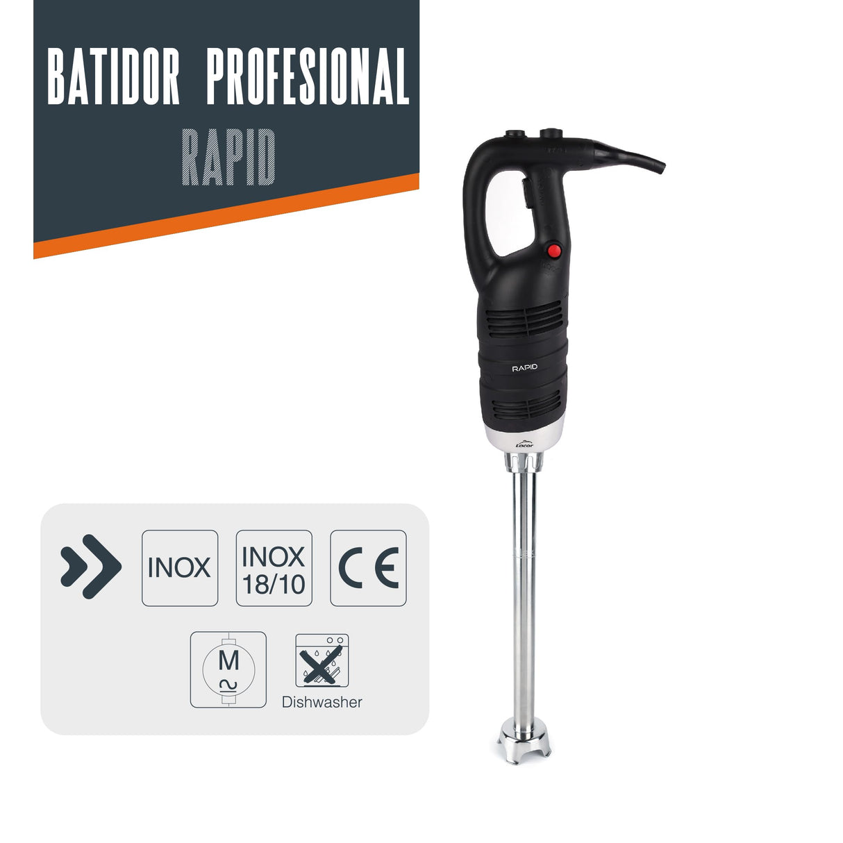 Lacor - 69978 - Batidora profesional con brazo triturador y batidor intercambiable, mango ergonómico, materiales de alta calidad, apta para ollas hasta 200L, 850W, velocidad variable.