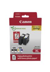 Canon PG-585XL + CL-586XL, Cartuchos de Tinta Original, Tamaño XL, 1 Cartucho Negro y 1 Cartucho Color, Incluye Papel fotográfico 4x6 (50 x Hojas), Compatible con Impresoras PIXMA