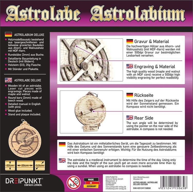 Dreipunkt Verlag Maqueta de astrolabio Deluxe Edition: maqueta de madera noble de astrolabio