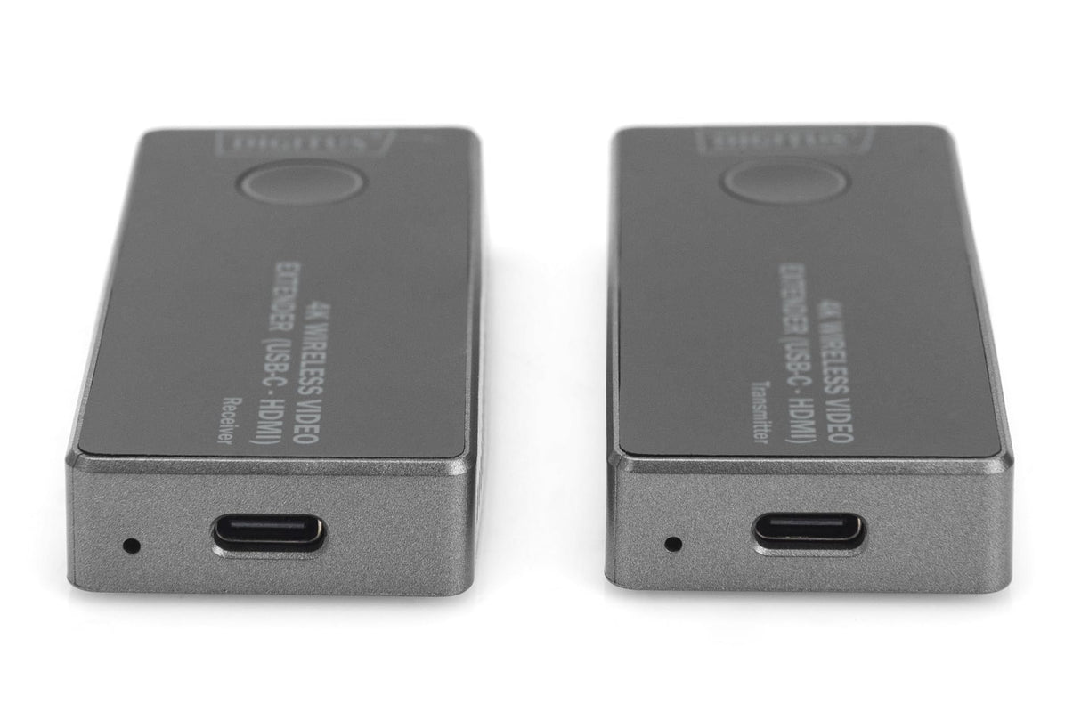 DIGITUS Juego de Extensores de Vídeo Inalámbricos - 30 m de Alcance - Ultra-HD 4k/30Hz - Transmisor con Conector USB-C y Receptor con Conector HDMI - Punto a Punto - Plug&Play - Negro-Plata