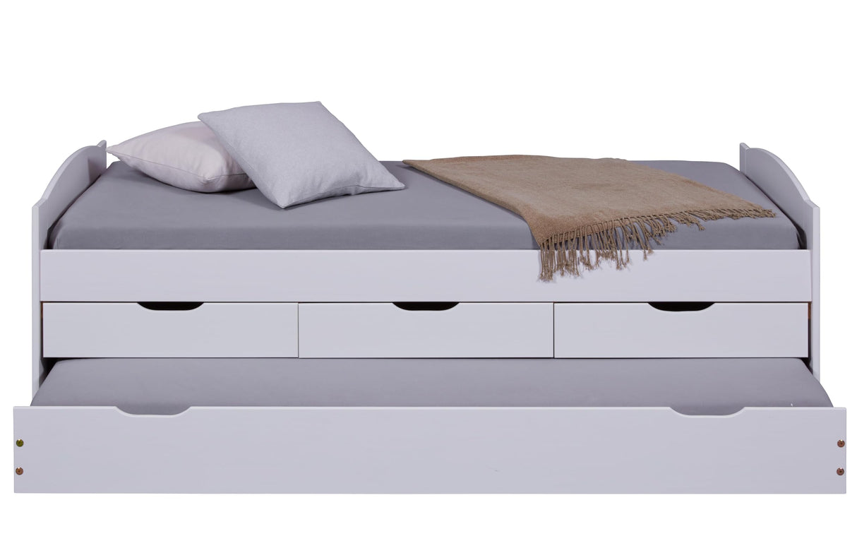 Inter Link Cama Infantil Madera Maciza Orgánica Pintada Natural 90x200 cm, Blanco