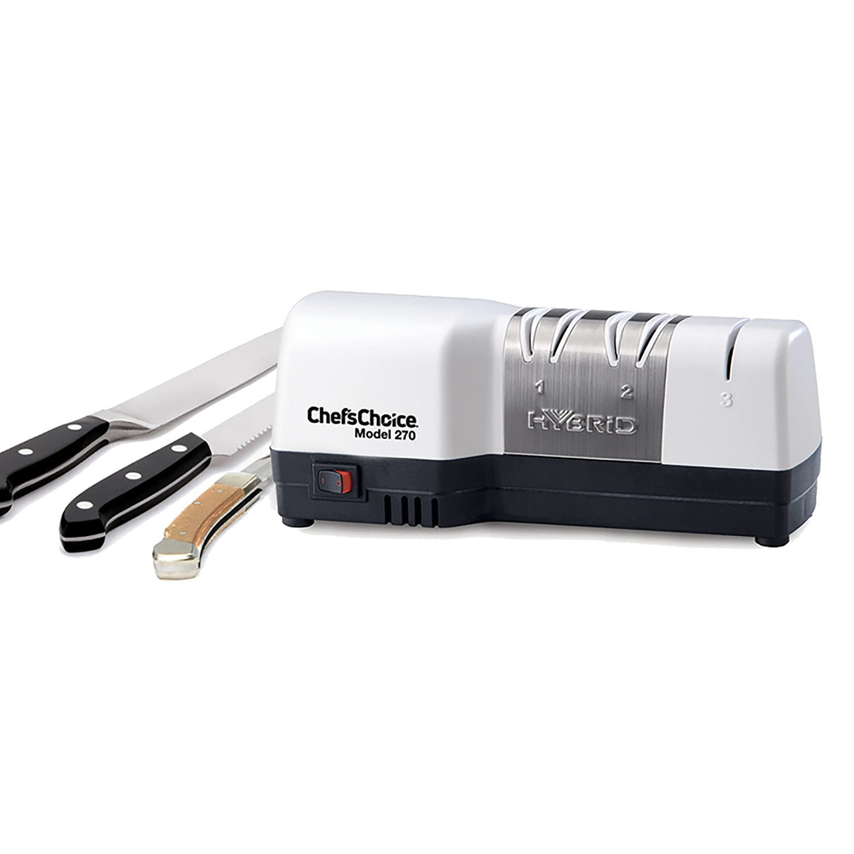 Chef's Choice - Cuchillo híbrido de diamante que combina afilado eléctrico y manual para cuchillos rectos y dentados de 20 grados, 3 etapas, color blanco