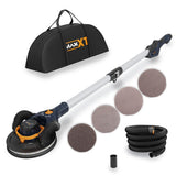 MAXXT Lijadora de Yeso Sin Escobillas - Órbita 4mm, Doble Canal con Adhesión al Techo, Modo Canal Simple/Doble para Paredes, 4000-8500 RPM, Luz LED, Plegable, 400W, Mango 1,65M, Plato 215mm