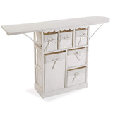 DRW Mueble planchador Grande con alas abatibles y cestos de Mimbre Blanco 130.5x30.5x86.5 cm
