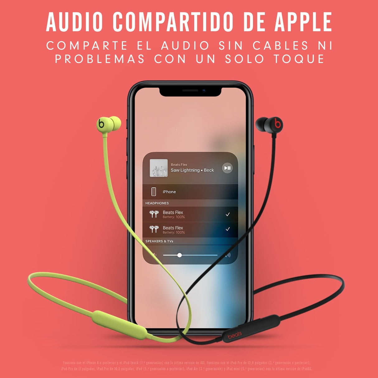 Beats Auriculares inalámbricos Flex – Chip Apple W1, Auriculares magnéticos, Bluetooth de Clase 1, 12 Horas de Sonido ininterrumpido - Negro