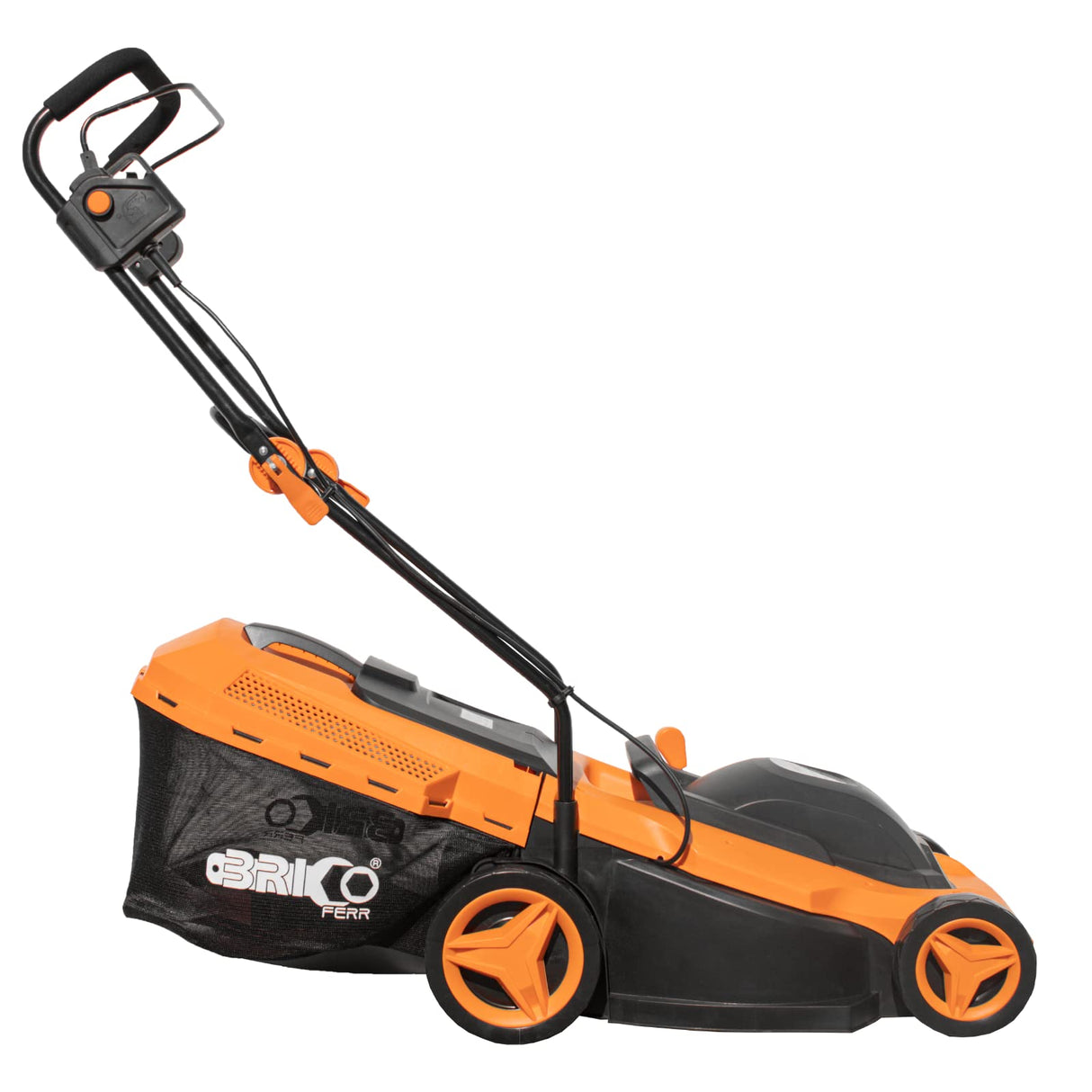 Bricoferrr Cortacésped Eléctrico - 1800W, Ancho de Corte 38cm y Altura Ajustable