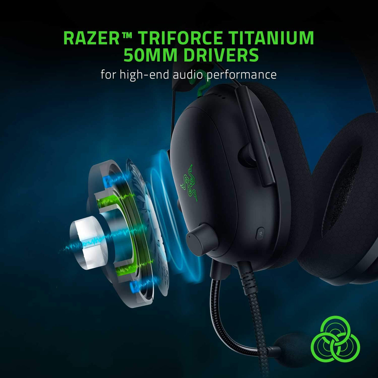 Razer BlackShark V2 Gaming Headset: THX 7.1 Spatial Surround Sound,50 mm Driver, Micrófono Desmontable, PC, PS4, PS5, Switch, Xbox One, Xbox Series X & S, Mobile,3.5 mm Audio Jack & USB DAC,Negro