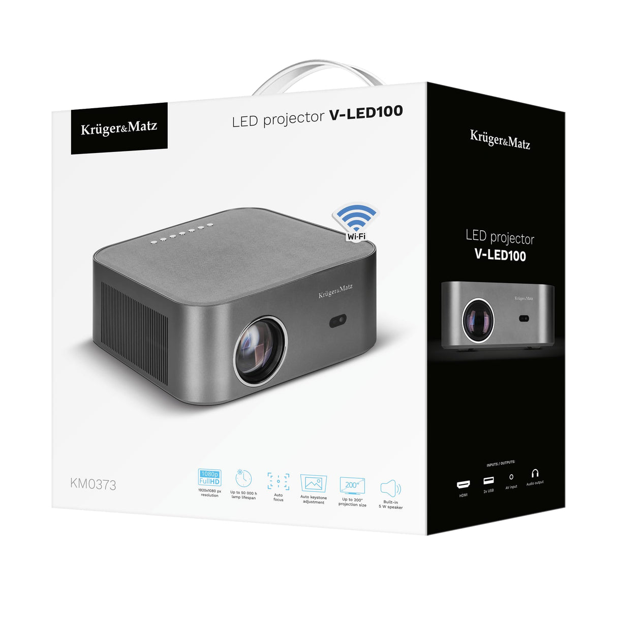 Kruger&Matz Proyector LED Portátil con Wi-fi V-LED100 FullHD 1920x1080 Pixeles Android Bluetooth Altavoz Incorporado KM0373