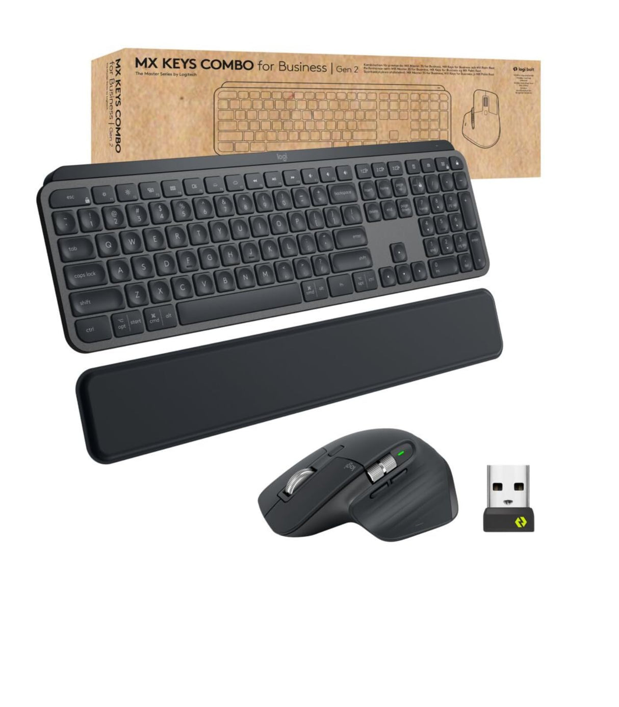 Logitech MX Keys Combo para empresas | Gen 2, teclado/ratón inalámbrico de tamaño completo, QWERTY Inglés Reino Unido - Gris