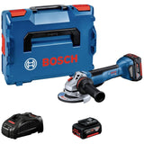 Bosch Professional 18V System GWS 18V-10 P - Amoladora angular a batería (Brushless, Ø 125 mm, 9000 rpm, interruptor PROtection, 2 baterías 5.0Ah, en L-BOXX)