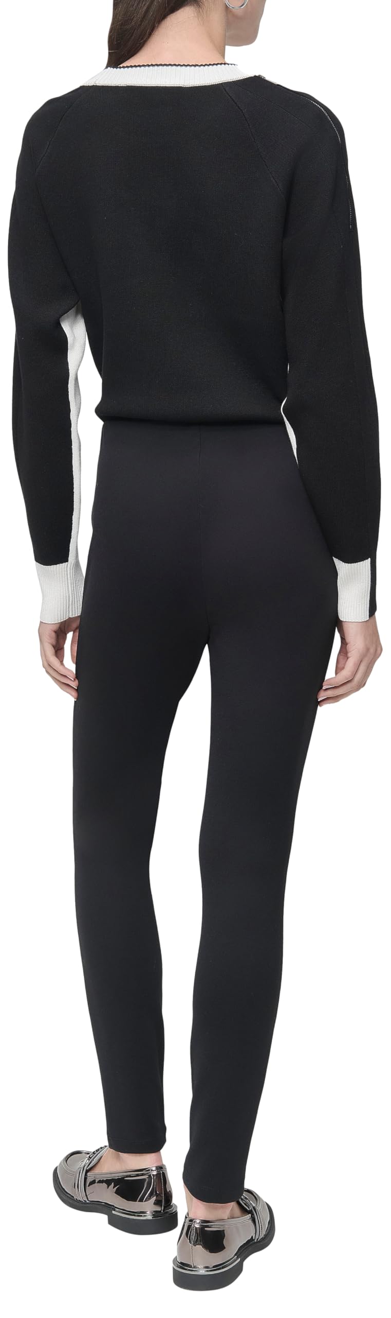 DKNY Pull On Ponte Pant W/Zipper Detail Pantalones, Negro, L Mujeres