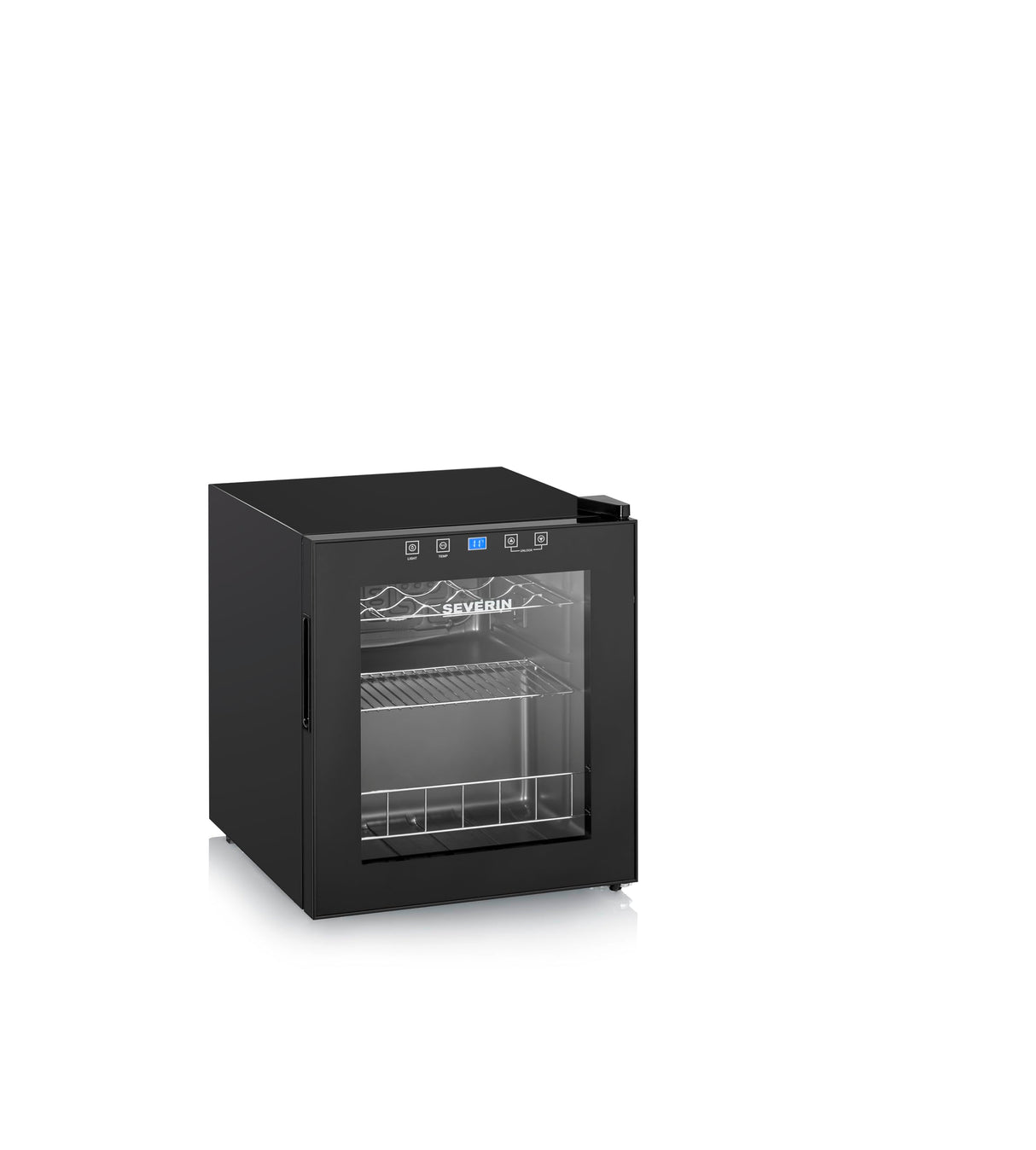 SEVERIN WKS 8907 Vinoteca para 15 Botellas, 46 L, Temperatura: 5° y 18°C, Nivel Ruido 43 dB(A), Puerta de Cristal con Marco de Plástico y 2 Rstantes Cromados, 1 de Ellos Regulable en Altura, Negro