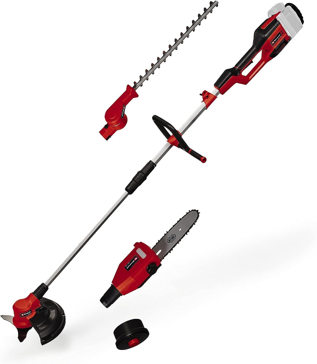 Einhell herramienta multifunción alimentada GE-LM 36/4 en 1 Li-Solo Power X-Change (Li Ion, 2x 18 V, motor sin escobillas, el cabezal del cortasetos se puede inclinar 7 veces, sin batería ni cargador)