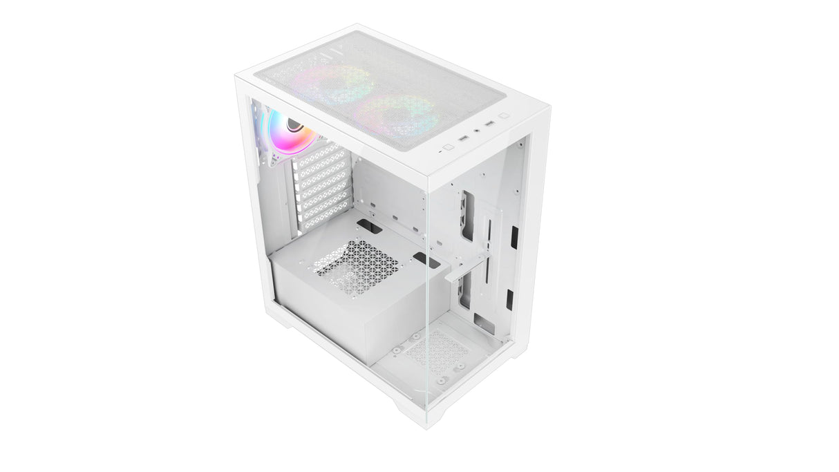 Vida Vetro - Carcasa Blanca ARGB para Juegos con Cristal Frontal y Lateral, ATX, 3 Ventiladores ARGB, 6 Puertos PWM ARGB