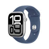 Apple Watch Series 10 GPS + Cellular Smartwatch con Caja de Aluminio Plata de 46 mm y Correa Deportiva Azul Denim - Talla M/L. Monitor de entreno, App ECG, Pantalla Retina Siempre Activa