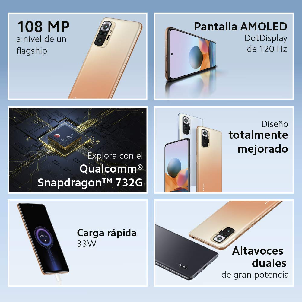 XIAOMI M2101K6G Redmi Note 10 Pro Smartphone 6.67" AMOLED DotDisplay de 120 Hz, Snapdragon 732G, 108 MP Cámara cuádruple, 5020 mAh, Color Gris Onyx, 6 + 128 GB