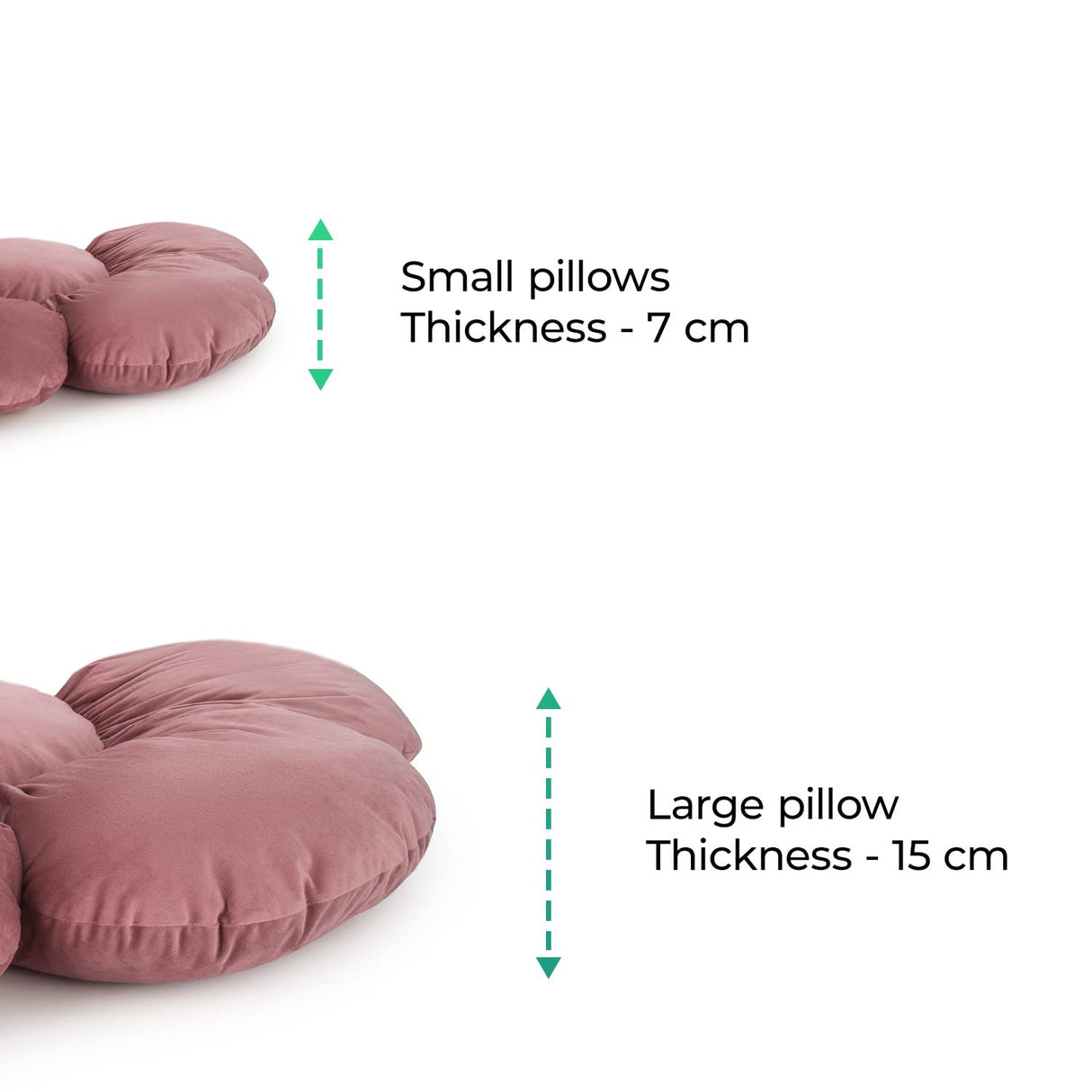 OLIFANT TOYS Juego de 3 Cojines de Suelo en Forma de Flor, Cojines, Asiento cómodos y afelpados, para el salón, decoración única, Almohadillas Suaves, Terciopelo, 2 x Ø 55 cm; 1 x Ø 98 cm, Rosa