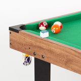 ColorBaby 85434 Mesa de Billar Americano para niños y Adultos, 121x61x70 cm, De Madera Resistente, Incluye 2 Tacos, 16 Bolas, 1 Tiza, 1 Cepillo y 1 triángulo, 2-4 Jugadores, 6 años y mas