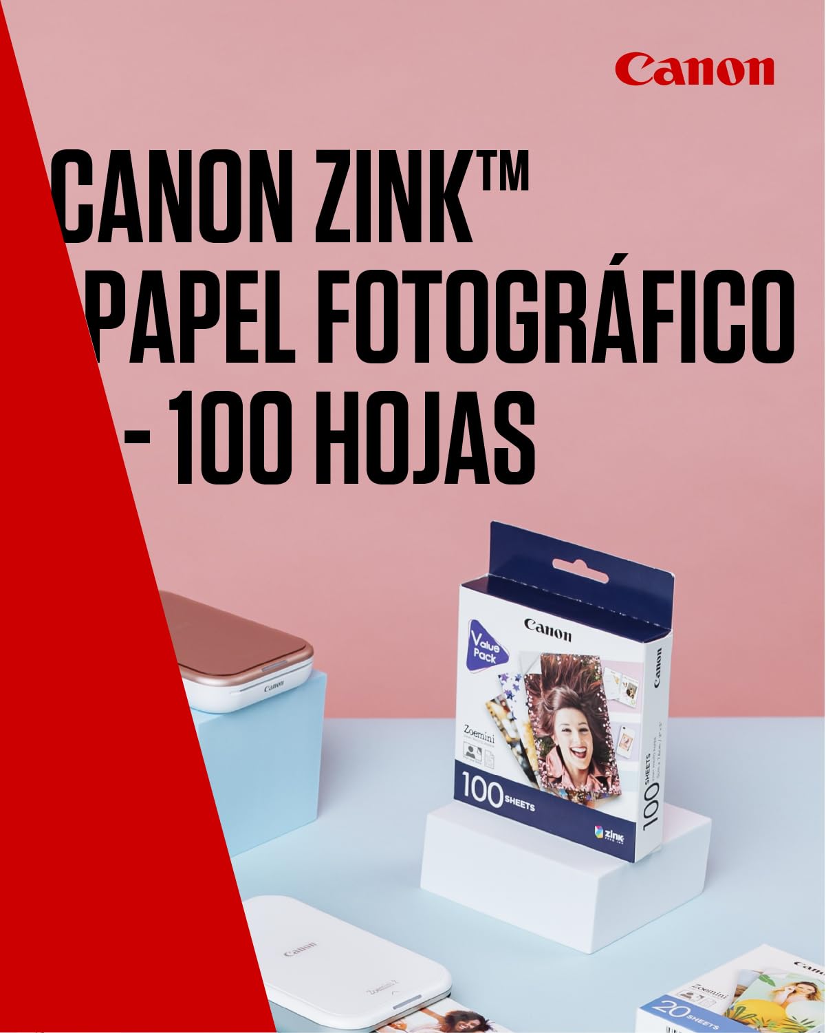 Canon Zink™ Papel Fotográfico Adhesivo 5x7,6 cm (100 Hojas) - Imprime Fotos desde tu Móvil para Pegatinas Personalizadas