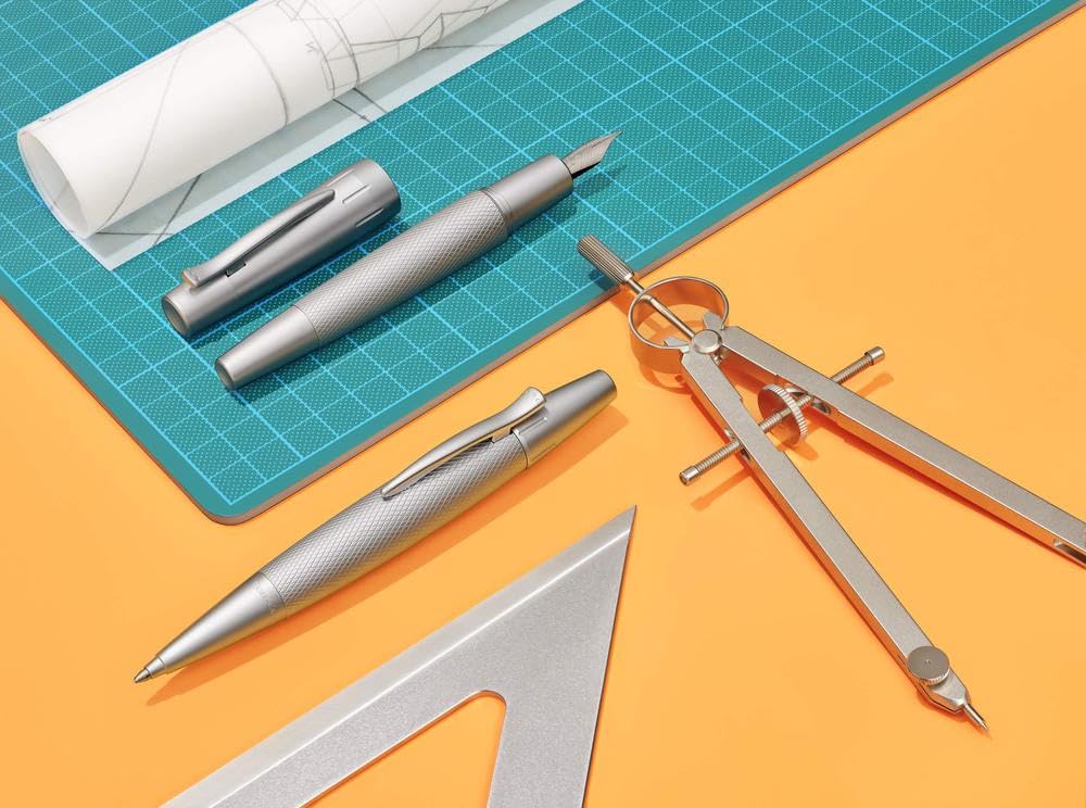 Faber-Castell 148676 e-motion Pure Silver - Bolígrafo giratorio (punta B, tinta negra)
