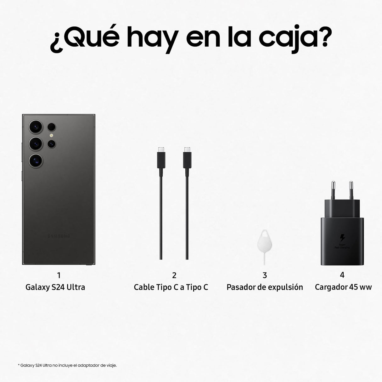 Samsung Galaxy S24 Ultra y Cargador 45W, Teléfono Móvil con IA, Smartphone Android, 12 GB RAM, 256 GB Almacenamiento, Cámara 200MP, S Pen, Batería Larga Duración, Negro Titanium (Versión Española)