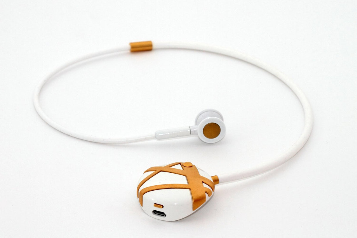Novero Victoria Stripes Fashion - Auricular de diseño con Bluetooth, diseño de Rayas, Color Dorado y Blanco