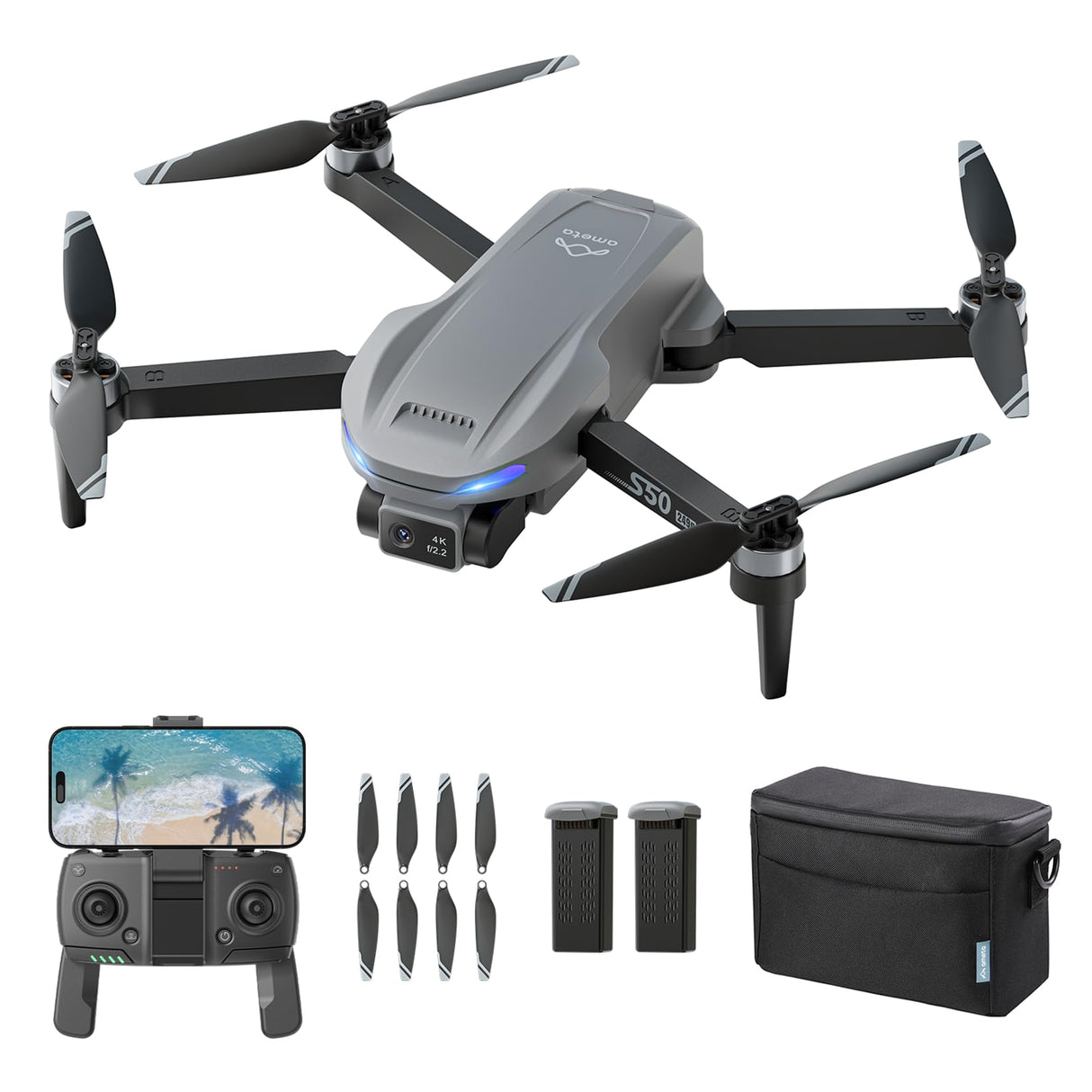 Ameta Drone con Camara 4K Adultos, S50 Lite GPS Profesional Dron con Cámara/Retorno Automático/ 50 Minutos de Vuelo/Sigueme/Modos Inteligentes/Gestos Control/ 500m Alcance, Menos de 249g
