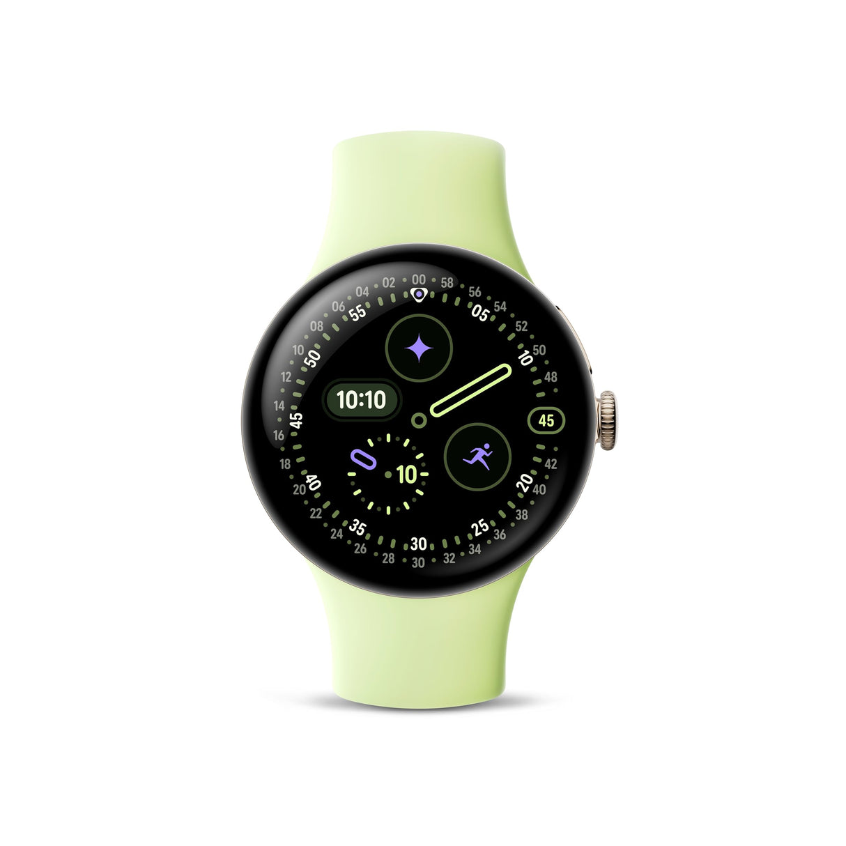 Google Pixel Watch 4 (41 mm) - Smartwatch Android con Seguimiento de la el Estado físico, y la Ayuda de Gemini - Caja de Aluminio en Oro Champagne - Correa Deportiva en Verde Lima - LTE