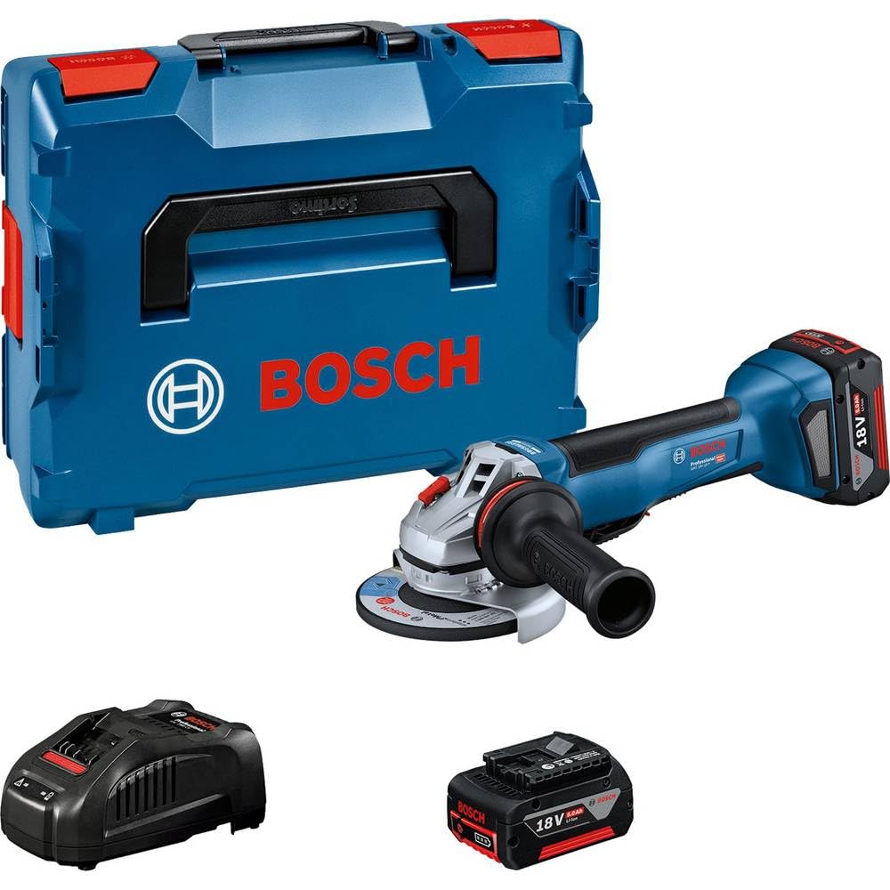 Bosch Professional 18V System GWS 18V-10 P - Amoladora angular a batería (Brushless, Ø 125 mm, 9000 rpm, interruptor PROtection, 2 baterías 5.0Ah, en L-BOXX)