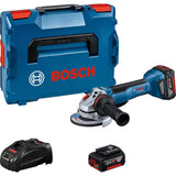 Bosch Professional 18V System GWS 18V-10 P - Amoladora angular a batería (Brushless, Ø 125 mm, 9000 rpm, interruptor PROtection, 2 baterías 5.0Ah, en L-BOXX)