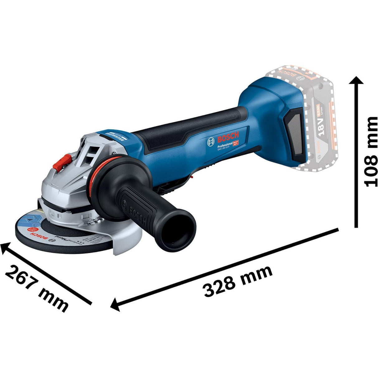 Bosch Professional 18V System GWS 18V-10 P - Amoladora angular a batería (Brushless, Ø 125 mm, 9000 rpm, interruptor PROtection, sin batería, en caja)