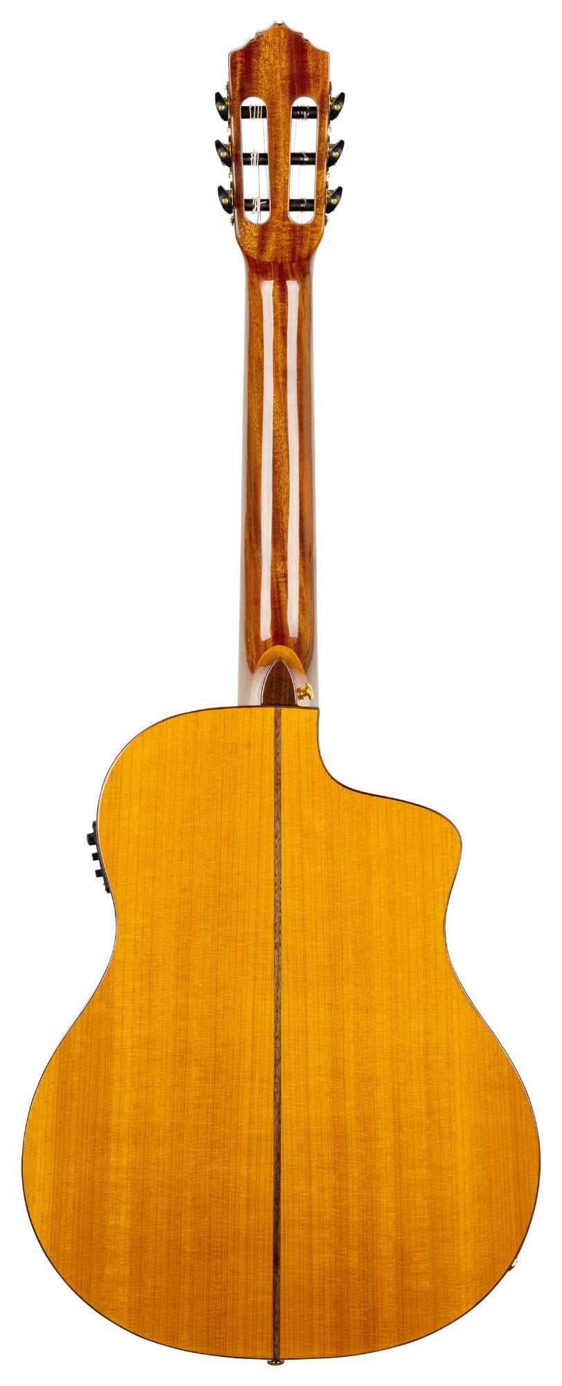 Ortega Guitars Family Series Pro - Guitarra flamenca para zurdos, tamaño 4/4, electroacústica, pícea y ciprés con acabado brillante, color amarillo – Incluye funda (RCE170F-L)