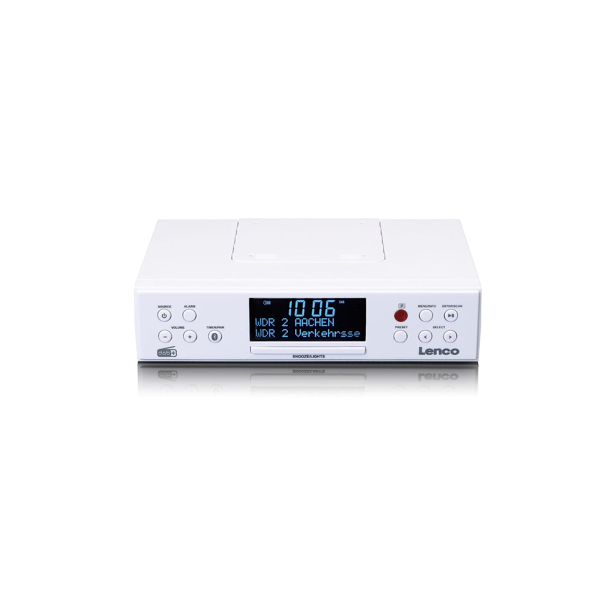 Lenco KCR-190 Radio de Cocina DAB+ - Bluetooth - PLL FM - 30 Presets de Emisoras - Pantalla y Luz LED - Temporizador - Alarma - Blanco