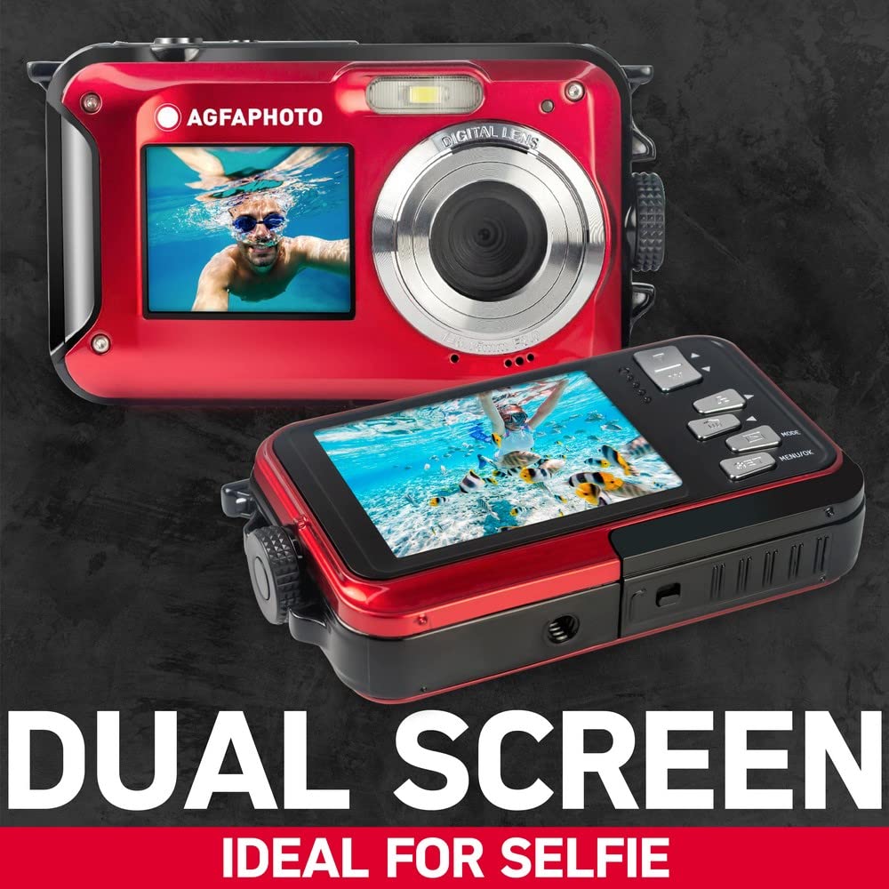 AgfaPhoto Realishot WP8000 - Cámara Digital compacta Impermeable con 2 baterías y Correa Flotante incluida, Color Rojo, Rojo + 2 baterías
