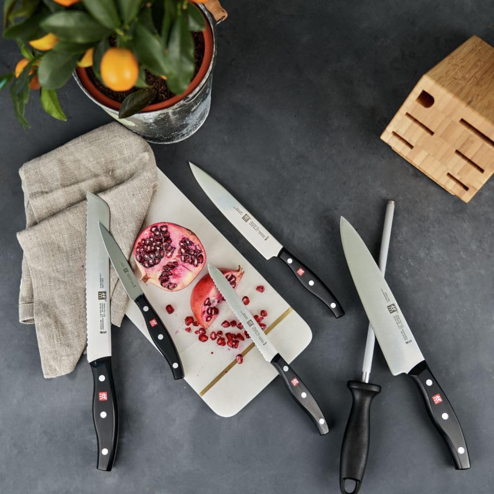 ZWILLING Bloque de cuchillos, 7 piezas, Bloque de bambú, Cuchillos con mango especial de acero inoxidable/plástico, Twin Pollux