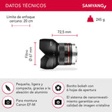 Samyang CSC-Mirrorless - Objetivo fotográfico (12 mm, F2.0 NCS, CS), negro