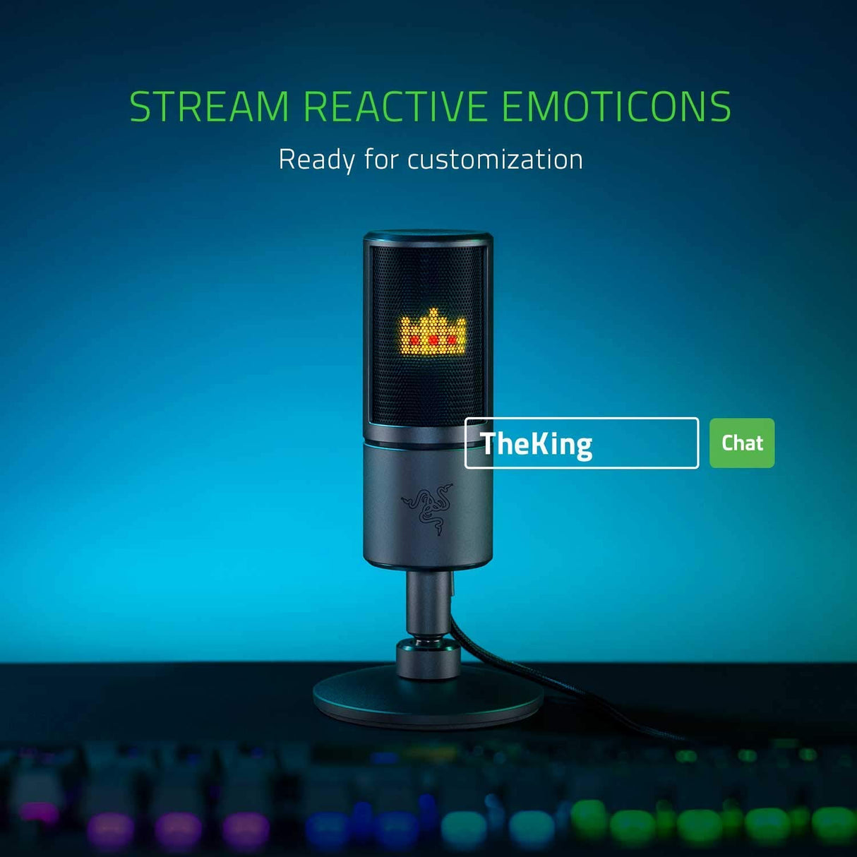 Razer Seiren Emote - Micrófono de condensador USB para transmisión, Micrófono para Streaming (Compacto con amortiguador, patrón de grabación supercardioide, LED Chroma) Negro
