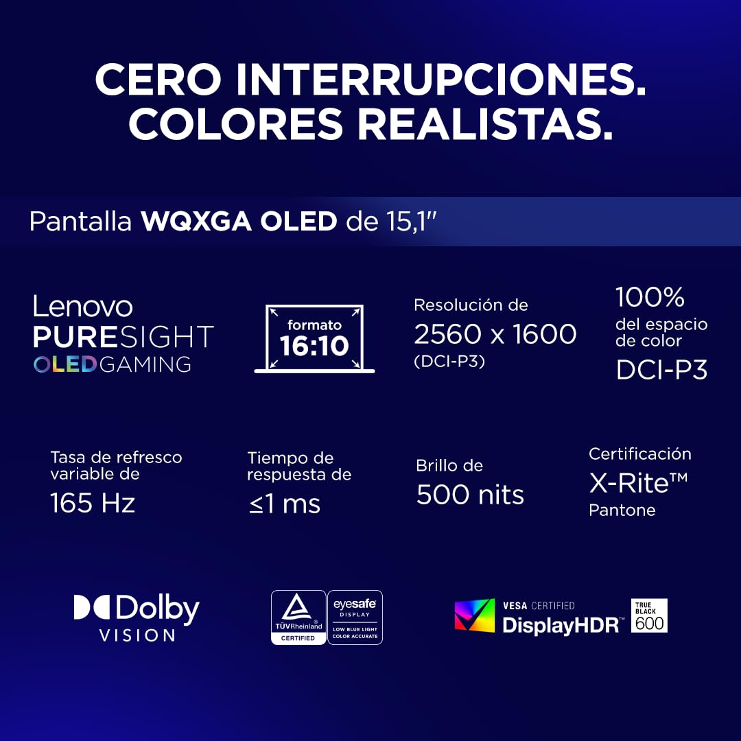 Lenovo Legion 5 Gen 10 – Ordenador Portátil Gaming IA 15.1" WQXGA OLED (Intel Core i7-13650HX, NVIDIA GeForce RTX 5070, 32 GB RAM, 1TB SSD, Wi-Fi 7, Sin Sistema Operativo) Teclado RGB Español - Negro