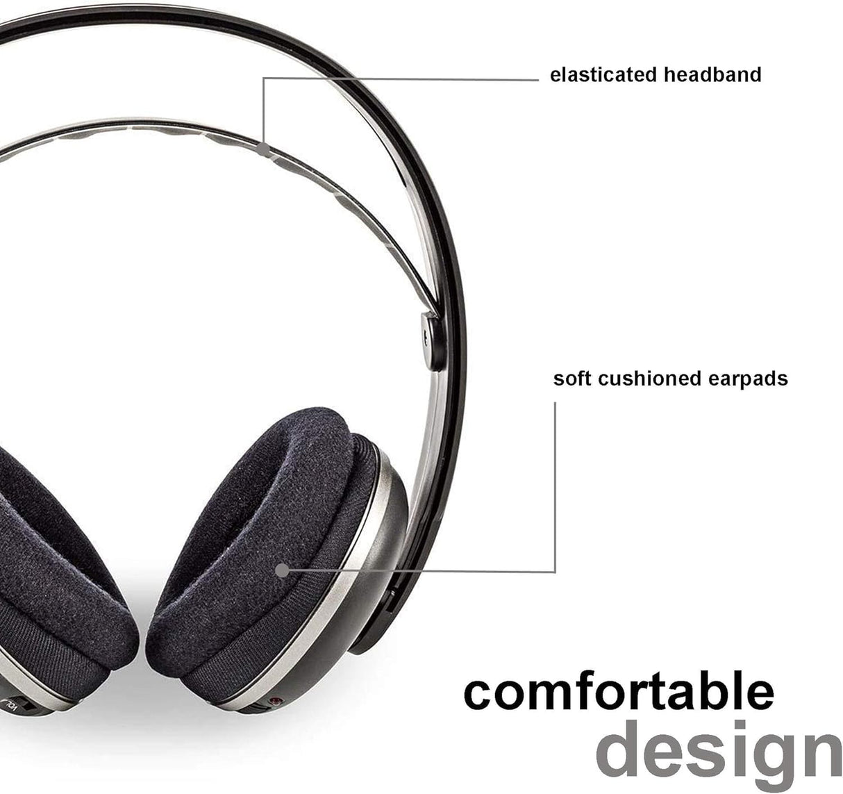 NEDIS Wireless TV Headphones | RF | Over-Ear | Maximum Battery Play Time: 11 hrs | 100 m | Digital Audio | Charging Dock | Black/Silver